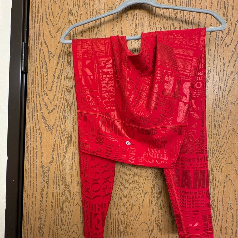 Lululemon Athletica Red Text Print Leggings